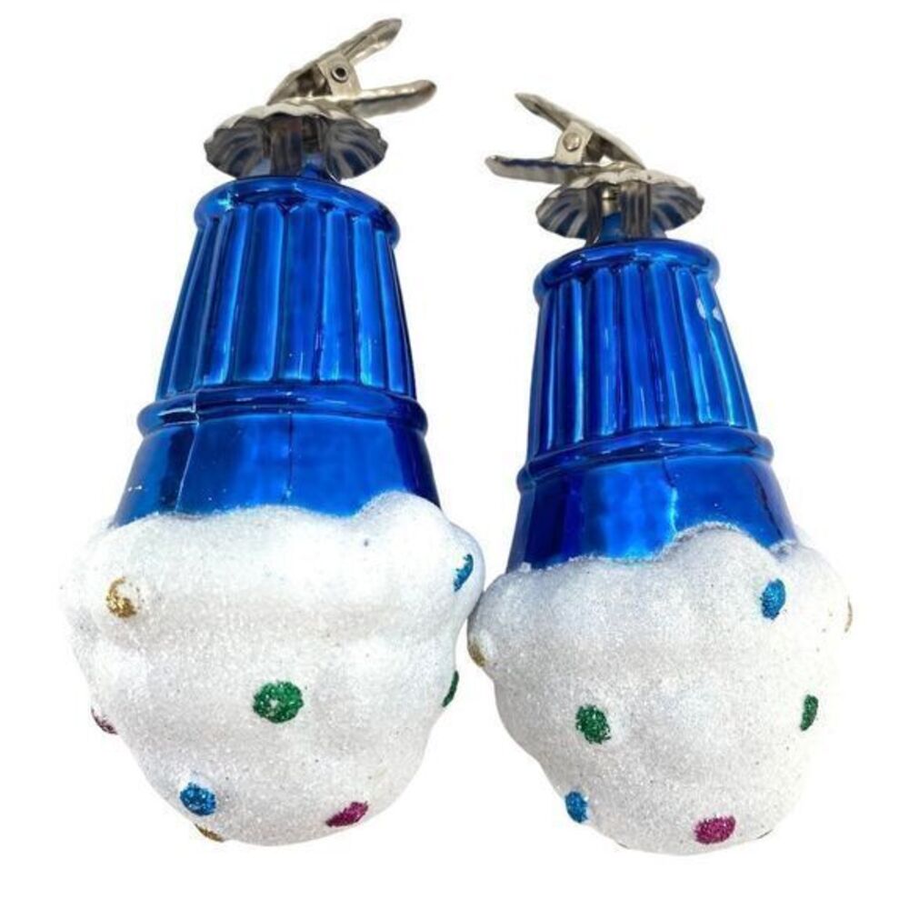Vintage Glass Ice Cream Cone Clip On Christmas Ornaments